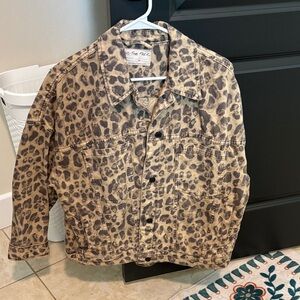 We The Free Leopard-Print Denim Jacket in Tan & Black